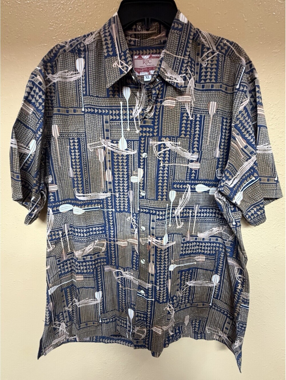 RJC Hawaii Mens Hawaiian Brown Canoe Paddling Shirt, Size XL